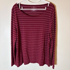 Talbots Burgundy Metallic Striped Long Sleeve Scoop Neck Top XL Petite